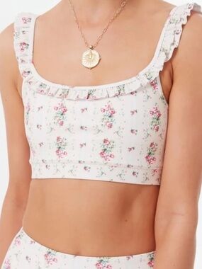 LoveShackFancy Pink & Cream Floral Ruffle Sport Top